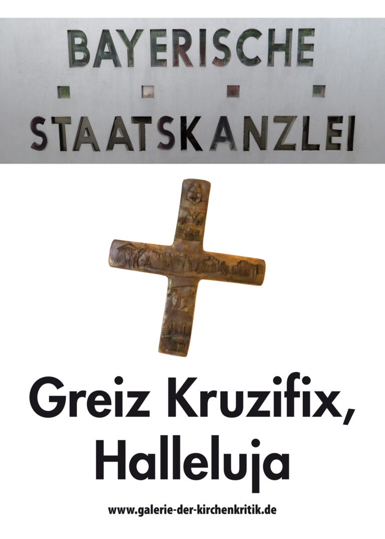 Satirisches Plakat: Greizer Kruzifix