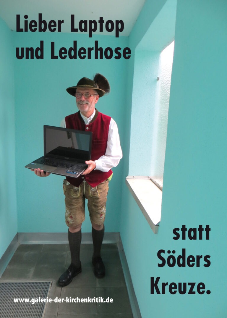 Satirisches Plakat: Laptop-Kreuze