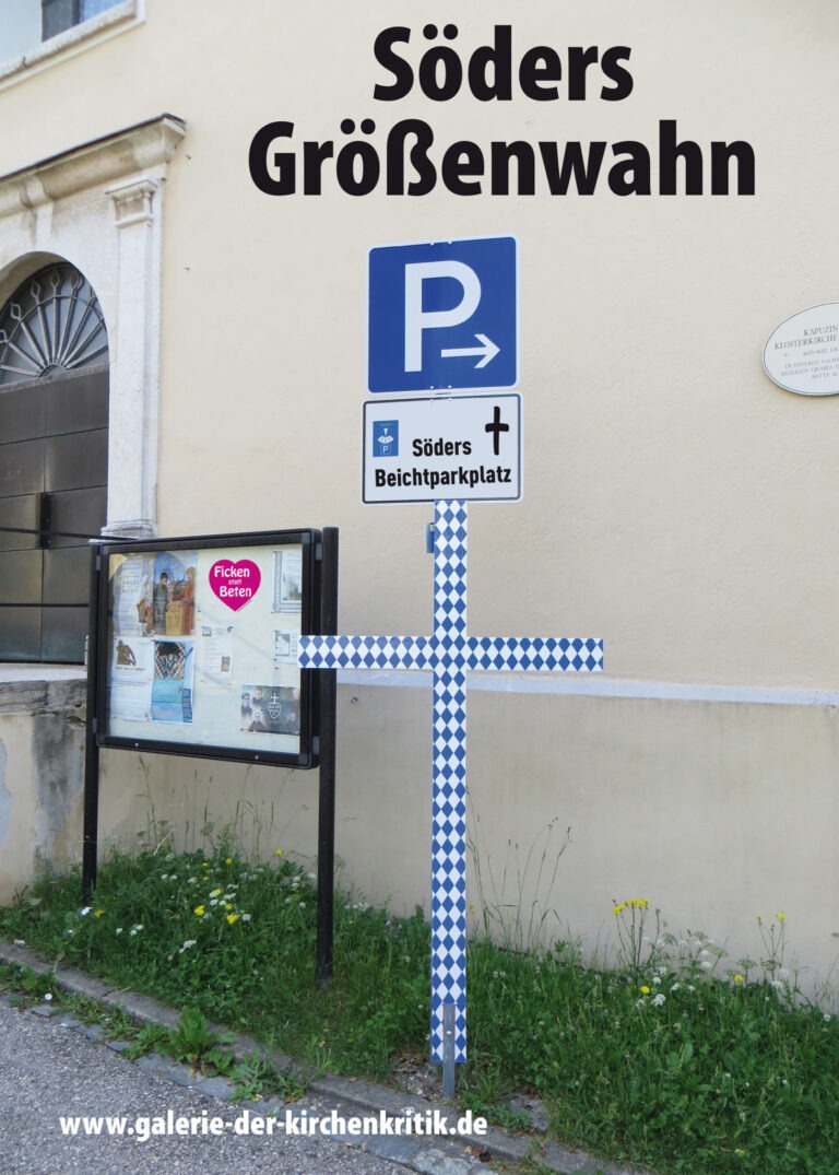 Satirisches Plakat: Beichtparkplatz